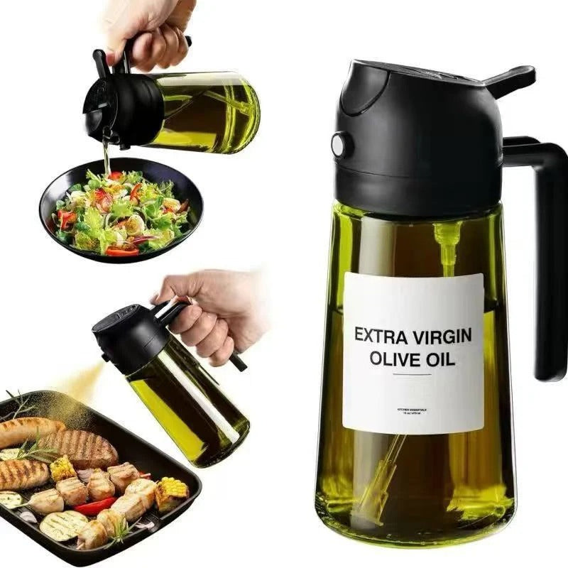 🏠2-in-1 Glass Oil Sprayer & Dispenser Bottle (500ml/17oz) – Dual-Function Oil Mister & Pourer for Cooking, Air Fryer & BBQ