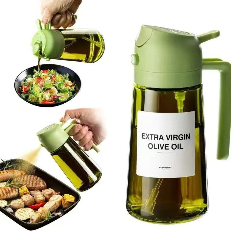 🏠2-in-1 Glass Oil Sprayer & Dispenser Bottle (500ml/17oz) – Dual-Function Oil Mister & Pourer for Cooking, Air Fryer & BBQ