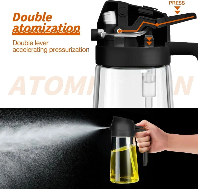 🏠2-in-1 Glass Oil Sprayer & Dispenser Bottle (500ml/17oz) – Dual-Function Oil Mister & Pourer for Cooking, Air Fryer & BBQ