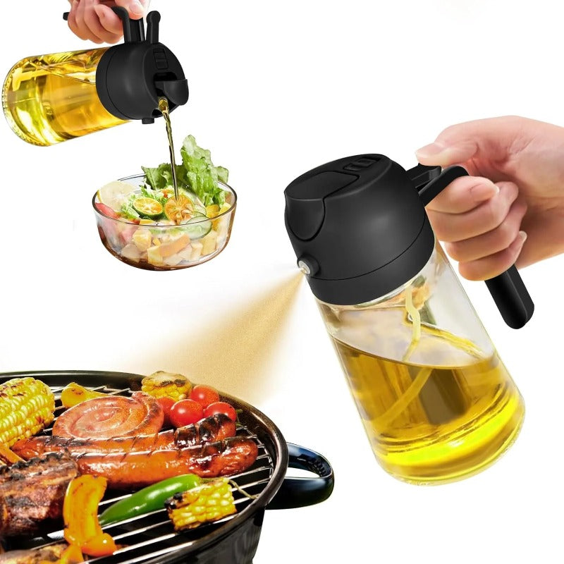 🏠2-in-1 Glass Oil Sprayer & Dispenser Bottle (500ml/17oz) – Dual-Function Oil Mister & Pourer for Cooking, Air Fryer & BBQ