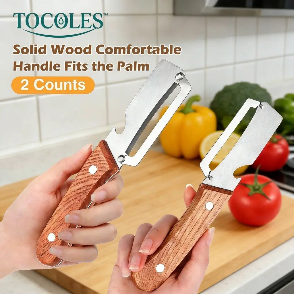 Novveo™ Wooden-Handled Stainless Steel Shredder and Peeler