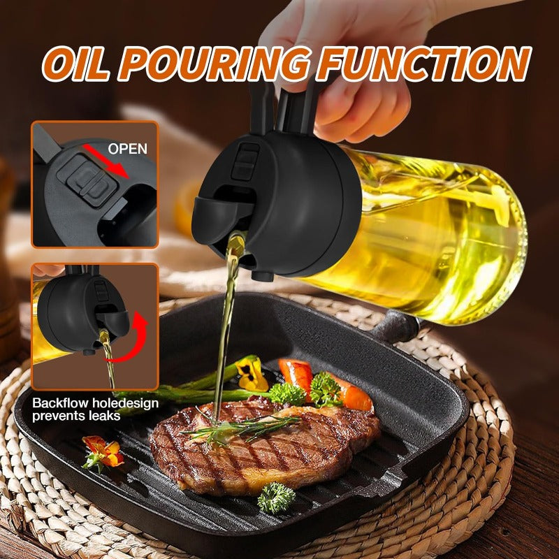 🏠2-in-1 Glass Oil Sprayer & Dispenser Bottle (500ml/17oz) – Dual-Function Oil Mister & Pourer for Cooking, Air Fryer & BBQ