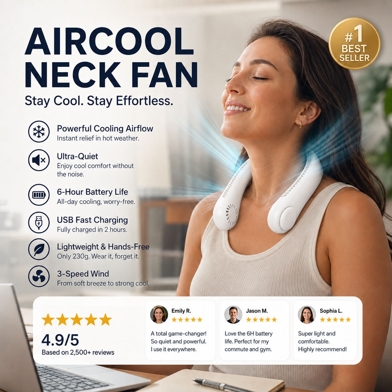Novveo™ 🥳 HOT SALE 🥳 50K+ SOLD! 🍃 Neck Air Conditioner Fan – Quiet, Hands-Free Cooling 😎🌬️