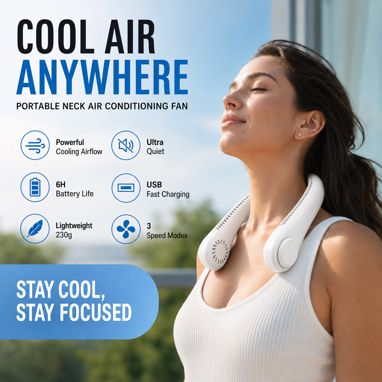 Novveo™ 🥳 HOT SALE 🥳 50K+ SOLD! 🍃 Neck Air Conditioner Fan – Quiet, Hands-Free Cooling 😎🌬️