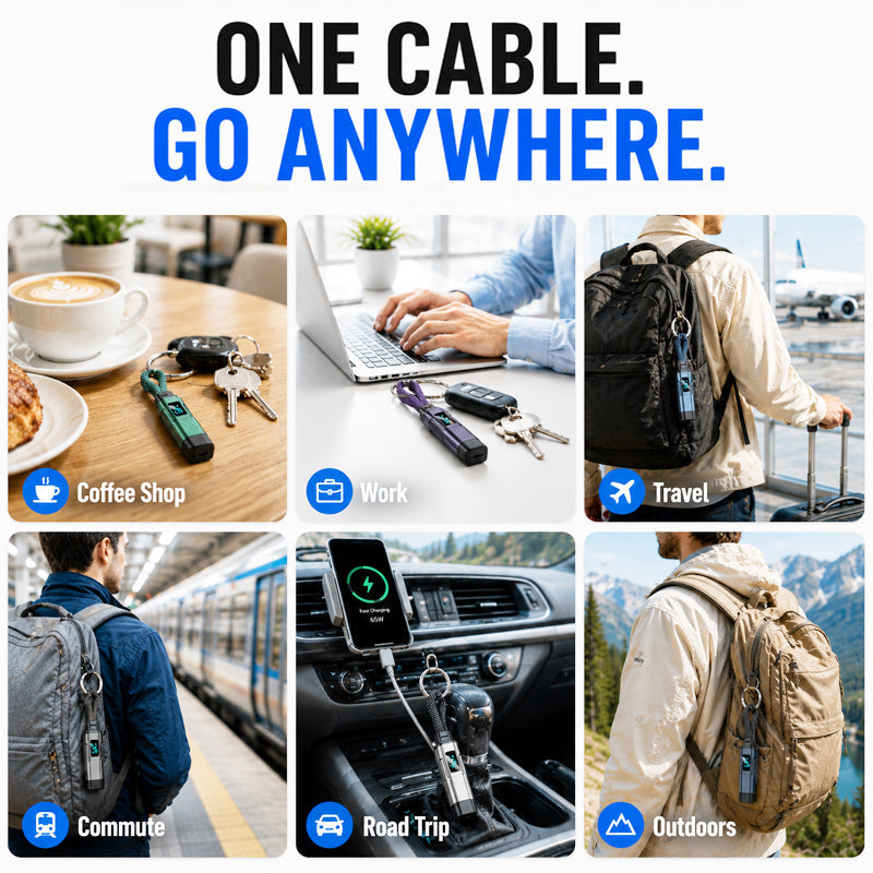 Novveo™ 4-in-1 EDC Cable - 65W Fast Charging USB-C Keychain Cord with Digital Display