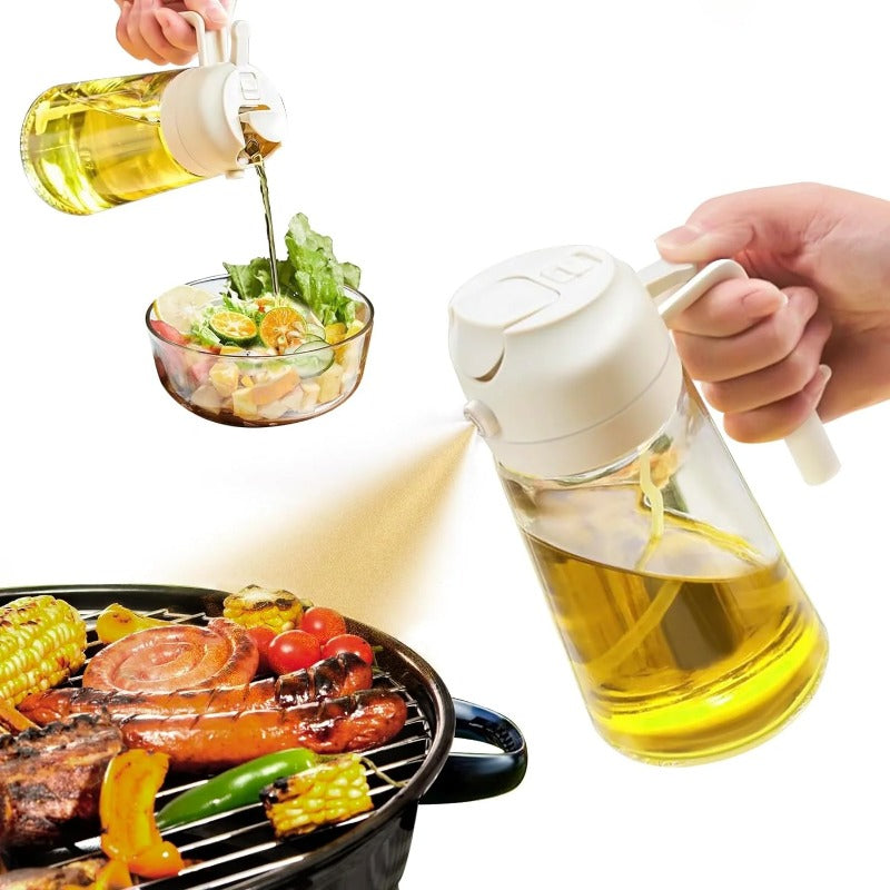 🏠2-in-1 Glass Oil Sprayer & Dispenser Bottle (500ml/17oz) – Dual-Function Oil Mister & Pourer for Cooking, Air Fryer & BBQ