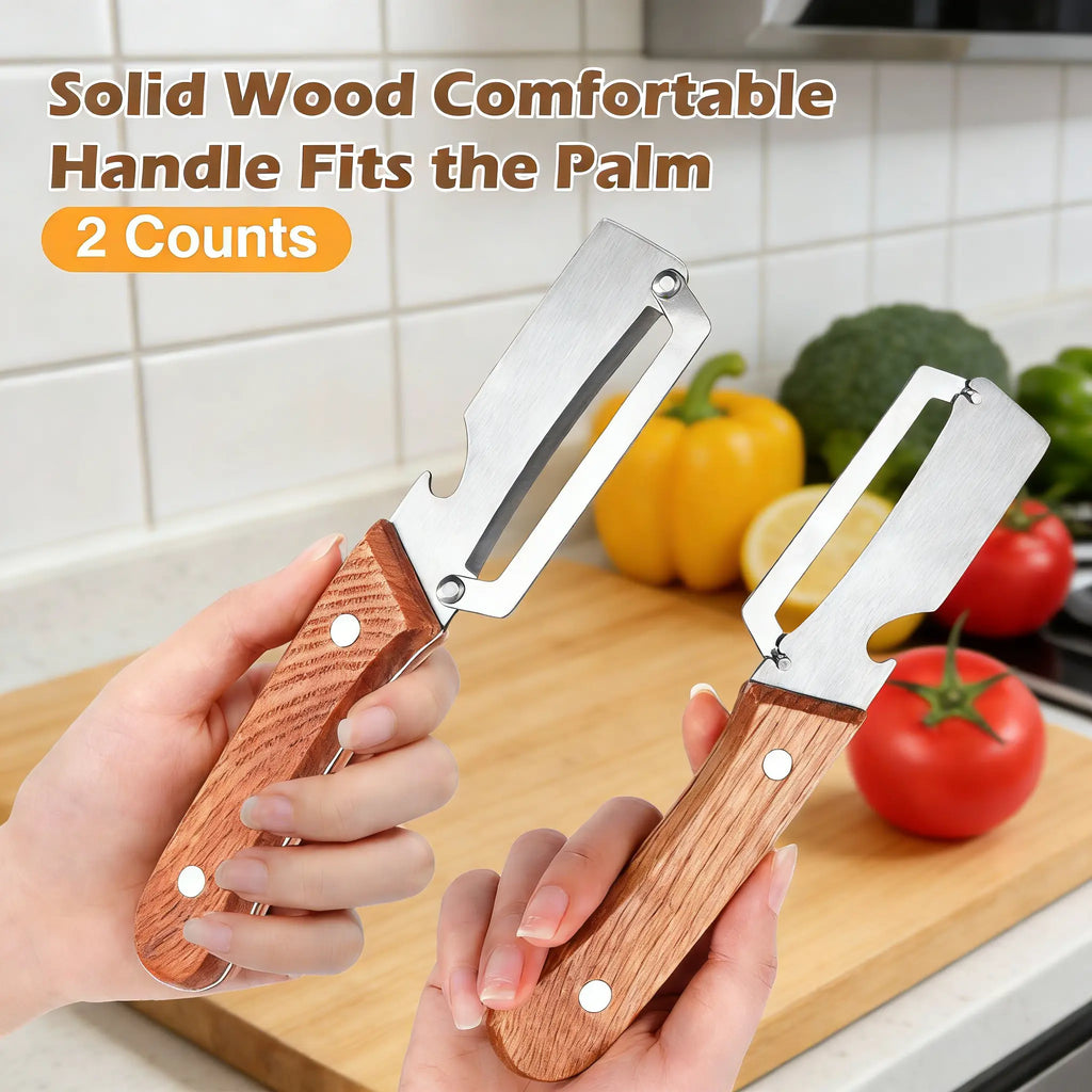 Novveo™ Wooden-Handled Stainless Steel Shredder and Peeler