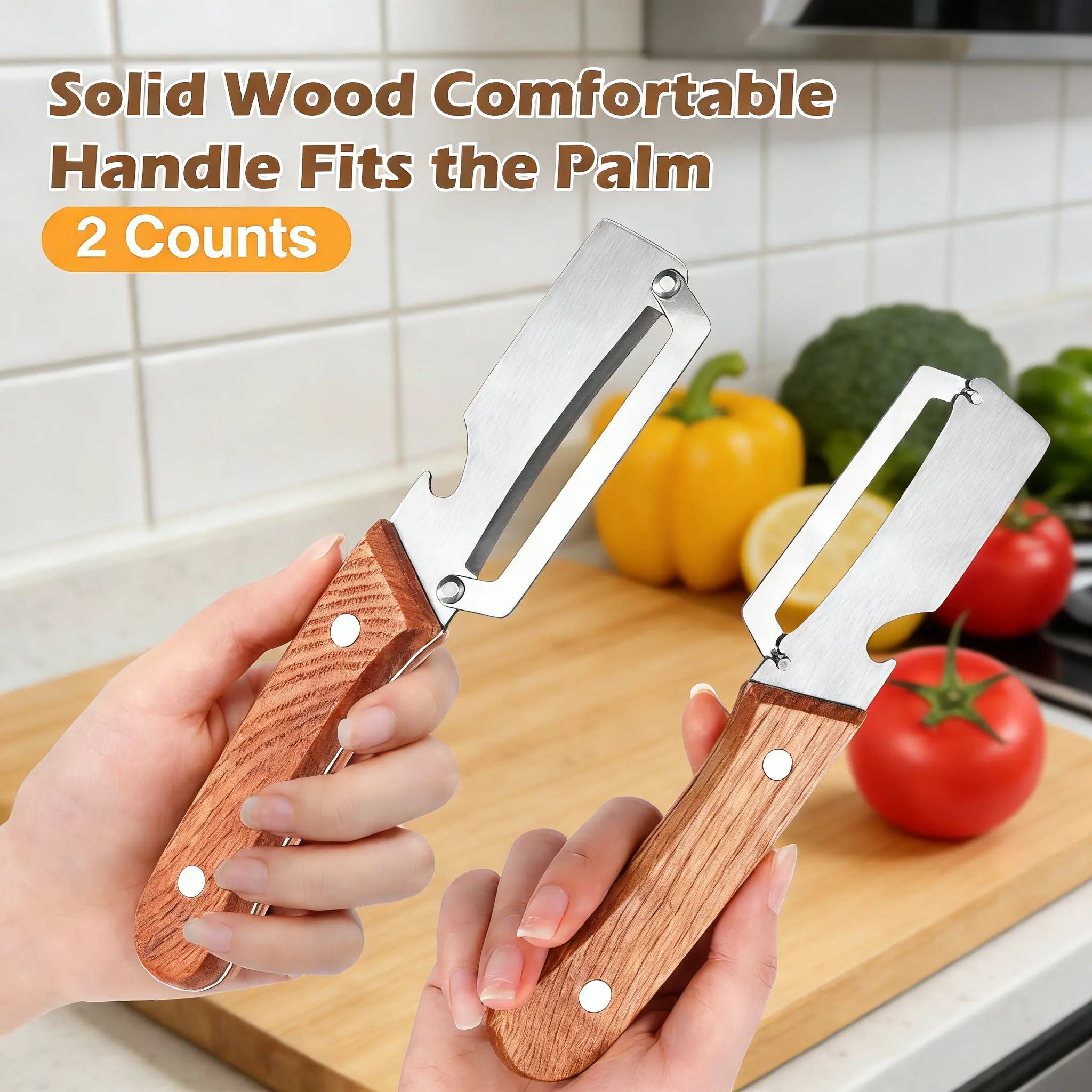 Novveo™ Wooden-Handled Stainless Steel Shredder and Peeler