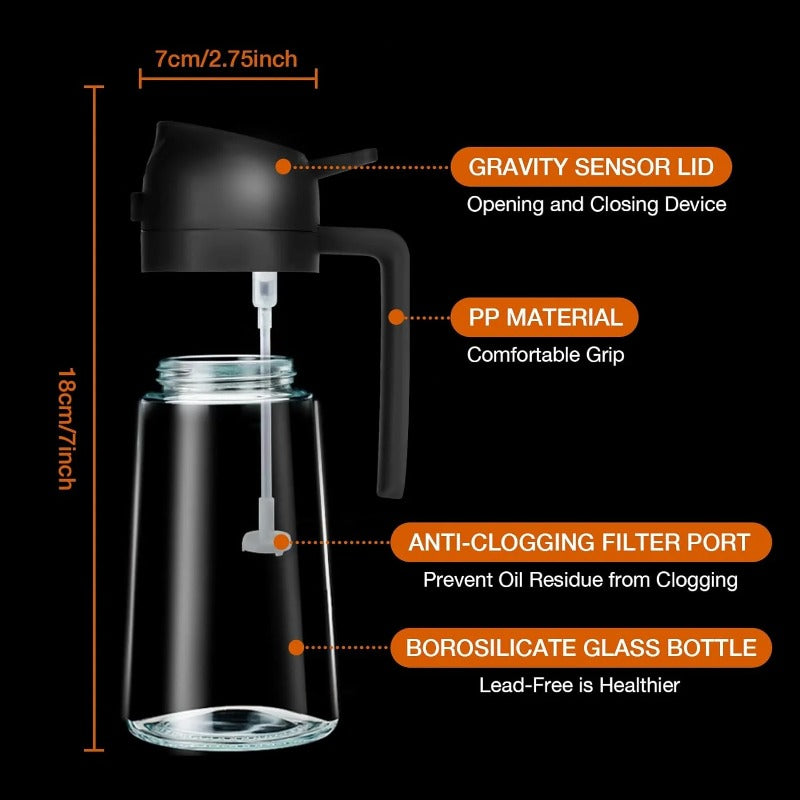 🏠2-in-1 Glass Oil Sprayer & Dispenser Bottle (500ml/17oz) – Dual-Function Oil Mister & Pourer for Cooking, Air Fryer & BBQ