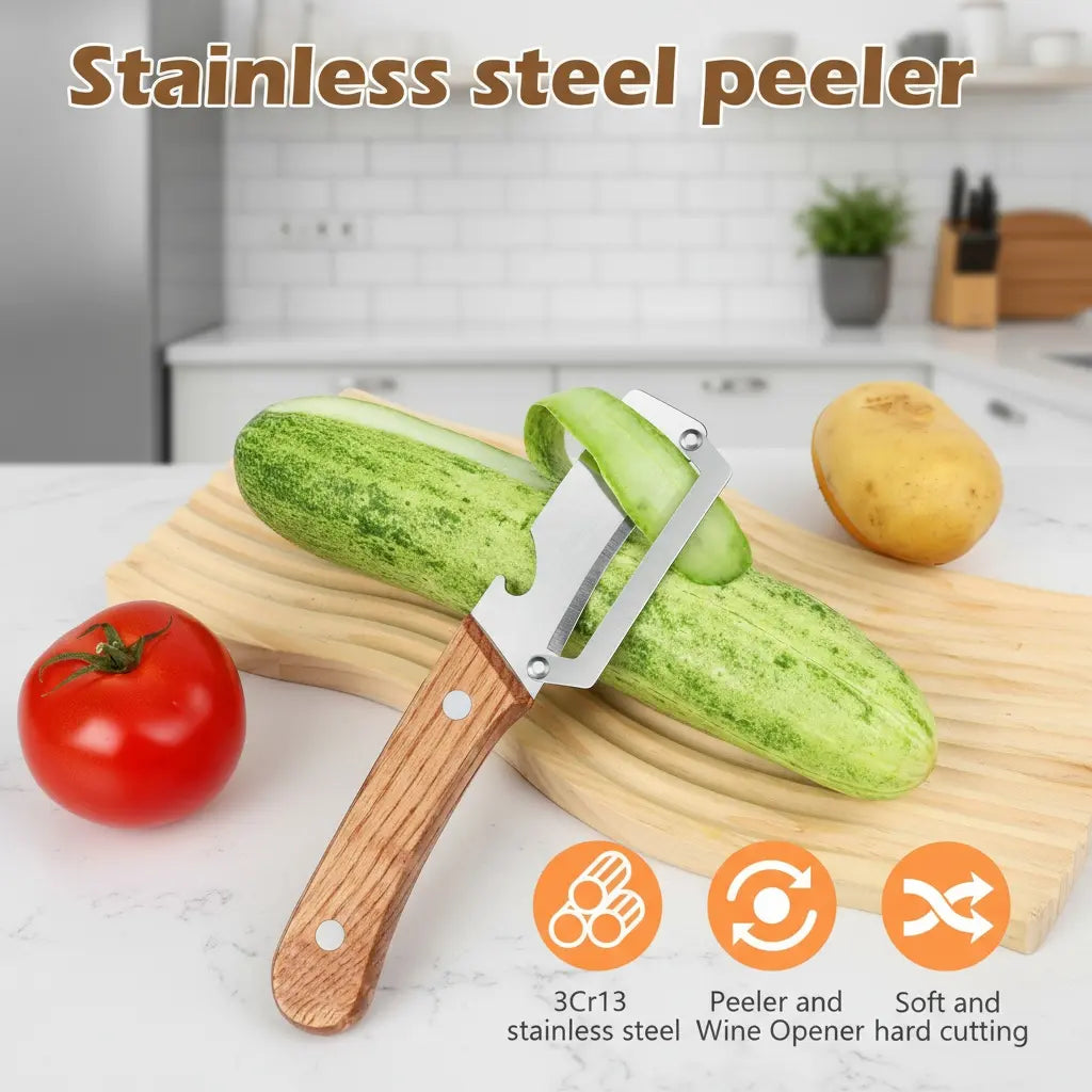 Novveo™ Wooden-Handled Stainless Steel Shredder and Peeler