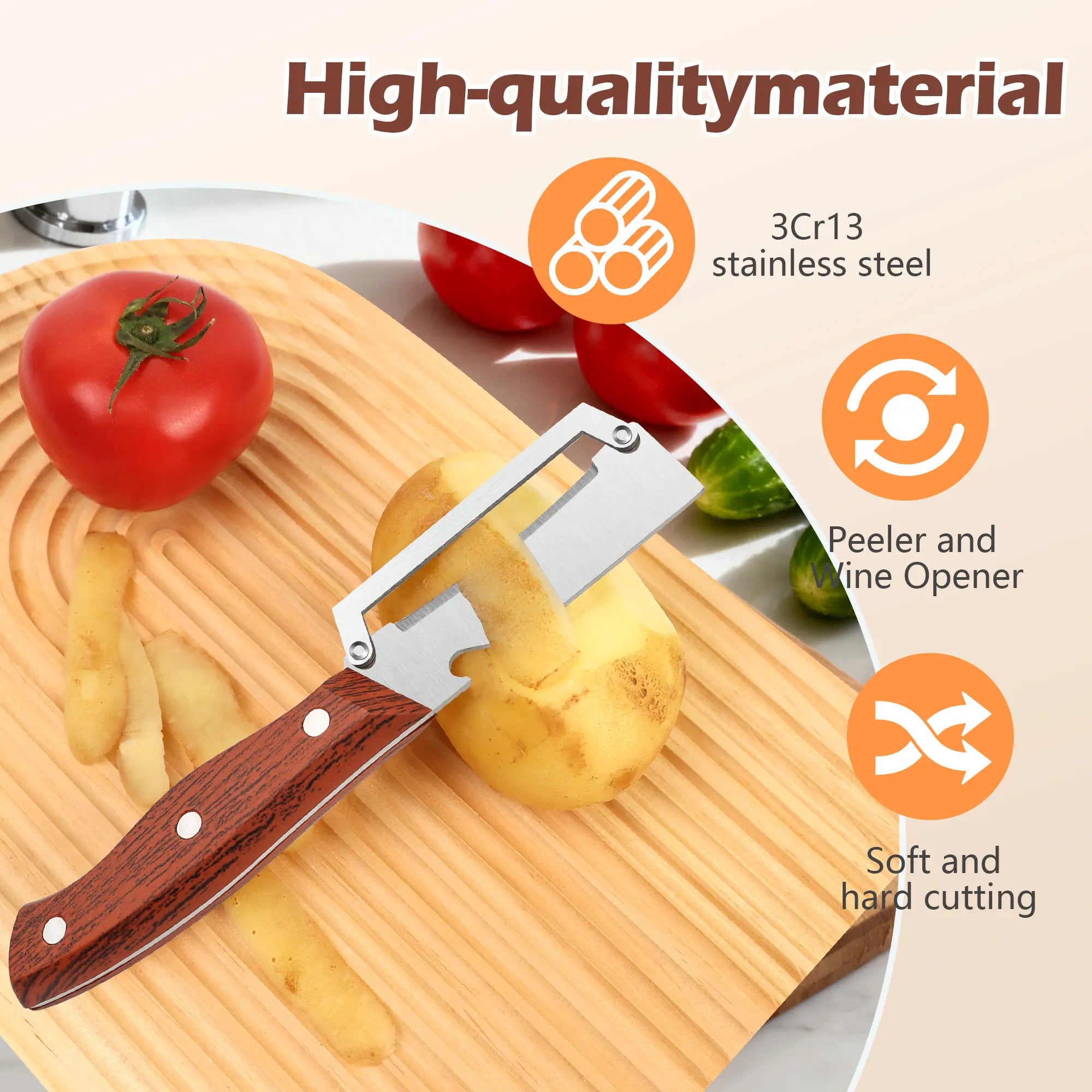 Novveo™ Wooden-Handled Stainless Steel Shredder and Peeler