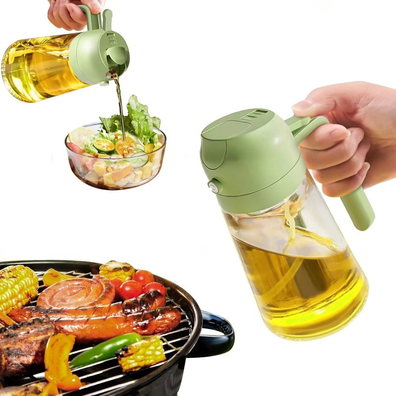 🏠2-in-1 Glass Oil Sprayer & Dispenser Bottle (500ml/17oz) – Dual-Function Oil Mister & Pourer for Cooking, Air Fryer & BBQ