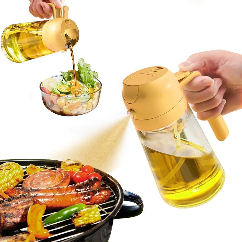 🏠2-in-1 Glass Oil Sprayer & Dispenser Bottle (500ml/17oz) – Dual-Function Oil Mister & Pourer for Cooking, Air Fryer & BBQ