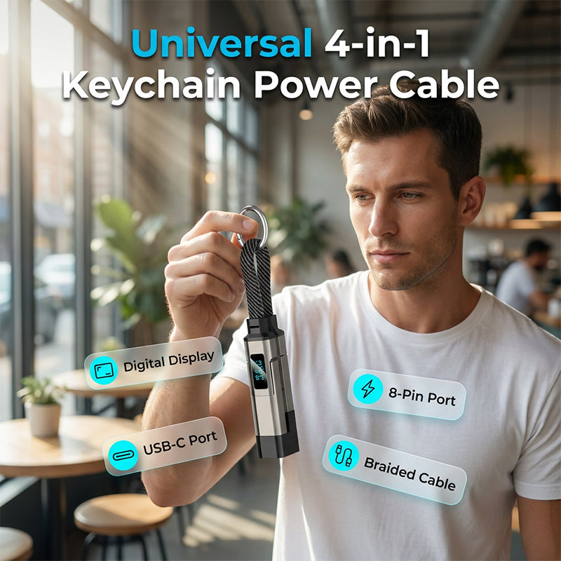 Novveo™ 4-in-1 EDC Cable - 65W Fast Charging USB-C Keychain Cord with Digital Display