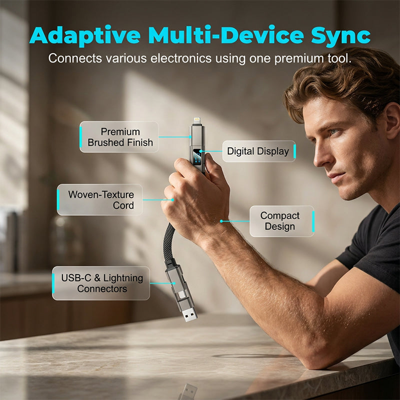 Novveo™ 4-in-1 EDC Cable - 65W Fast Charging USB-C Keychain Cord with Digital Display
