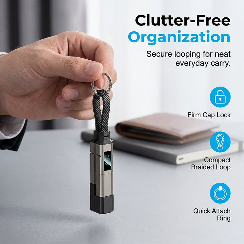 Novveo™ 4-in-1 EDC Cable - 65W Fast Charging USB-C Keychain Cord with Digital Display