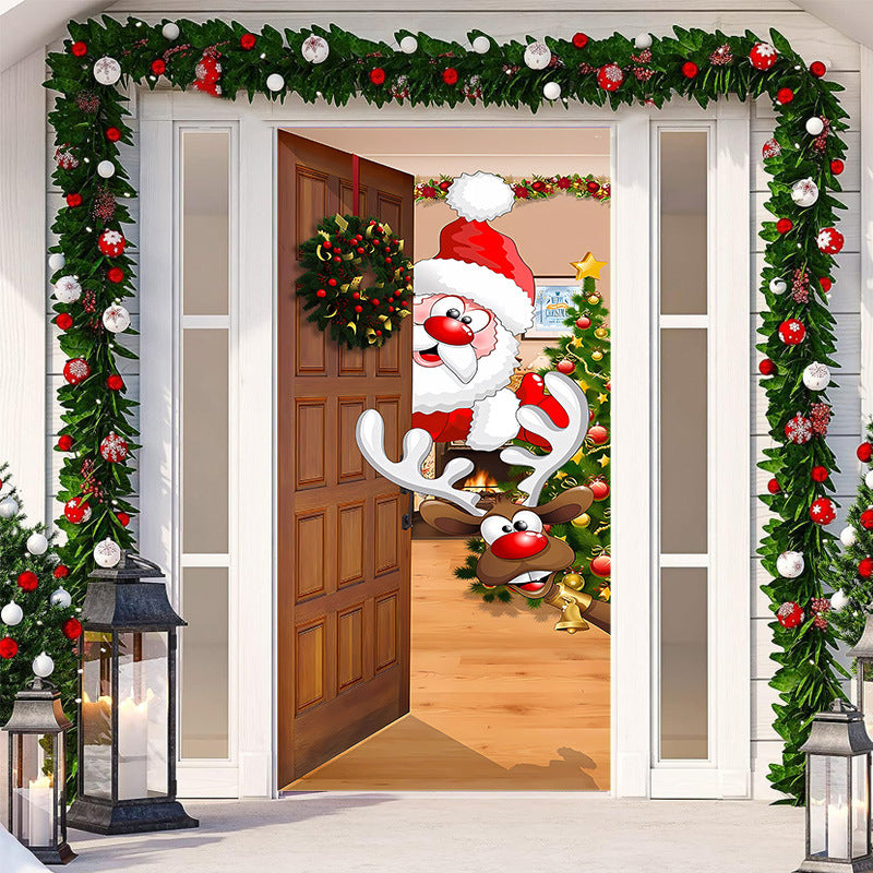 🎄🚪50% KORTING! Weg met fladderende, verkreukelde kerstbanner! Deze luxe deurhoes van dik polyester geeft je voordeur direct prachtige kerstlook!